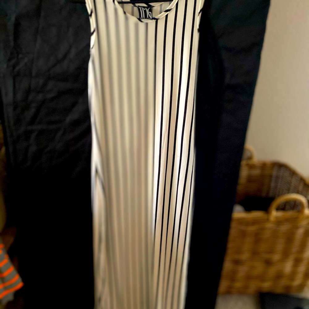 Striped long form fitted dress
